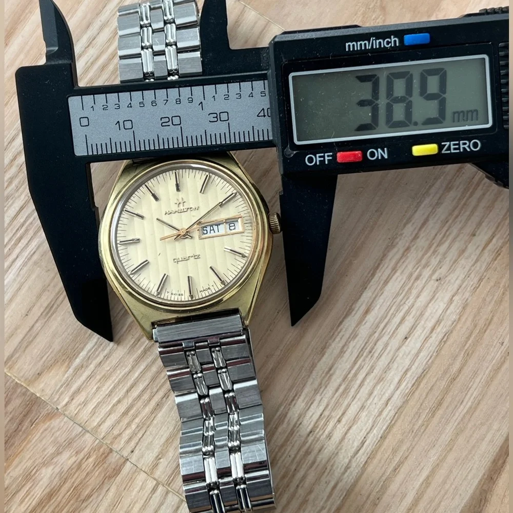 Hamilton 14K Gold Plated Rare Vintage Men’s Watch Stainless Bracelet Gold Dial